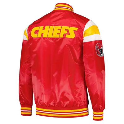 Kansas City Chiefs Full-Snap Varsity Red and Gold Satin Men's Bomber Jacket
