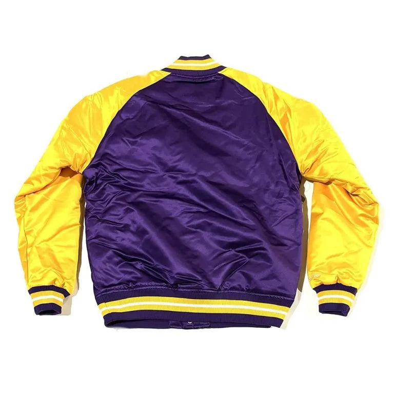 Los Angeles Lakers NBA Finals 2000 Full-Snap Varsity Purple & Yellow Satin Men's Bomber Jacket