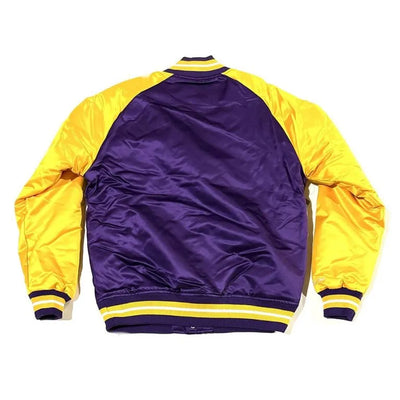 Los Angeles Lakers NBA Finals 2000 Full-Snap Varsity Purple & Yellow Satin Men's Bomber Jacket