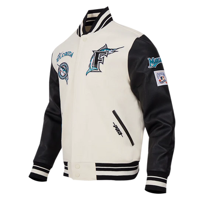 Florida Marlins Varsity Letterman Off White Wool & Leather Sleeves Men's Jacket