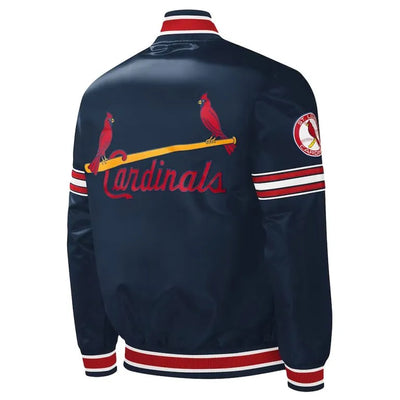St. Louis Cardinals Slider Full-Snap Navy Blue Satin Bomber Men's Jacket