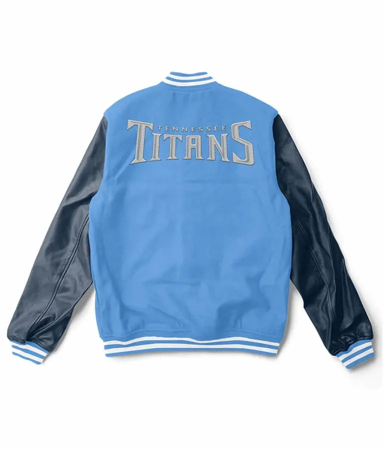 Tennessee Titans Light Blue Wool & Navy Blue Genuine Leather Sleeves Men's Varsity Letterman Jacket