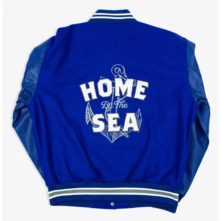 Hampton University Motto 3.0 Royal Blue Wool & Genuine Leather Sleeves Men's Letterman Varsity Jacket