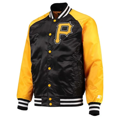 Pittsburgh Pirates Full-Snap Varsity Black/Yellow Satin Men's Jacket