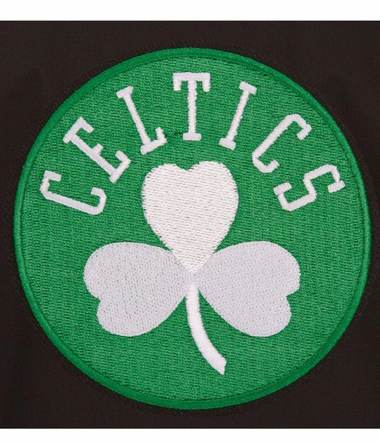 Boston Celtics Workwear Full-Snap Varsity Black Cotton Men's Bomber Jacket