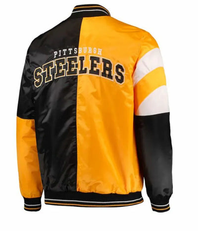Pittsburgh Steelers Full-Snap Varsity Black and Yellow Satin Men's Bomber Jacket