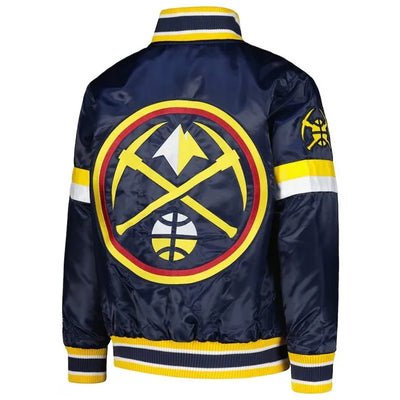Denver Nuggets Youth Home Game Full-Snap Varsity Navy Blue Satin Men's Bomber Jacket