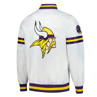 Minnesota Vikings Scout Full-Snap Varsity White Satin Men's Bomber Jacket