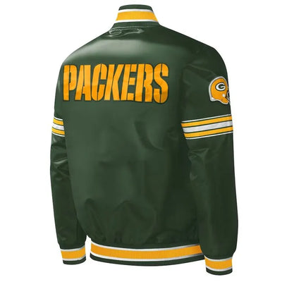 Green Bay Packers Midfield Full-Snap Varsity Green Satin Men's Bomber Jacket