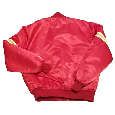 90’s Kansas City Chiefs Full-Snap Varsity Red Satin Men's Bomber Jacket