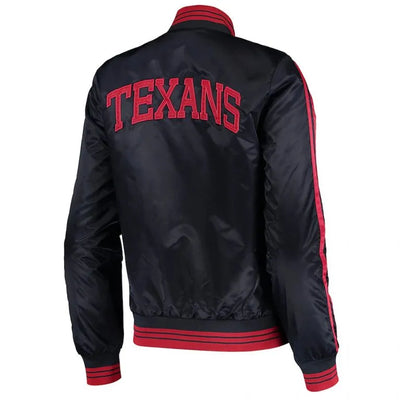 Houston Texan Overtime Full-Snap Varsity Navy Blue Satin Men's Bomber Jacket