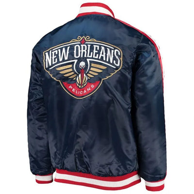 New Orleans Pelicans The Offensive Full-Snap Varsity Navy Blue Satin Men's Bomber Jacket