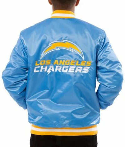 Los Angeles Chargers Full-Snap Varsity Light Blue Satin Men's Bomber Jacket