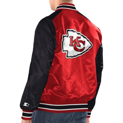 Kansas City Chiefs Renegade Full-Snap Varsity Red and Black Satin Men's Bomber Jacket