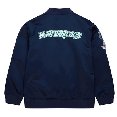 Dallas Mavericks Vintage Logo Lightweight Full-Snap Varsity Navy Blue Satin Men's Bomber Jacket