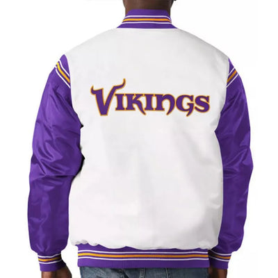 Minnesota Vikings The Renegade Full-Snap Varsity White & Purple Satin Men's Bomber Jacket