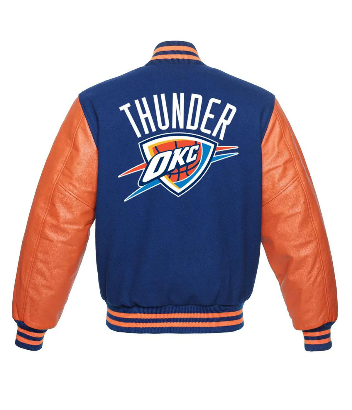Oklahoma City Thunder Varsity Blue Wool & Orange Genuine Leather Sleeves Men's Letterman Jacket