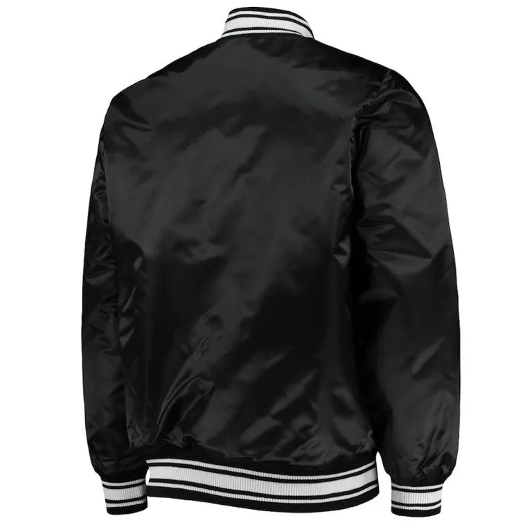 Washington Commanders Locker Room Full-Snap Varsity Black Satin Men's Bomber Jacket