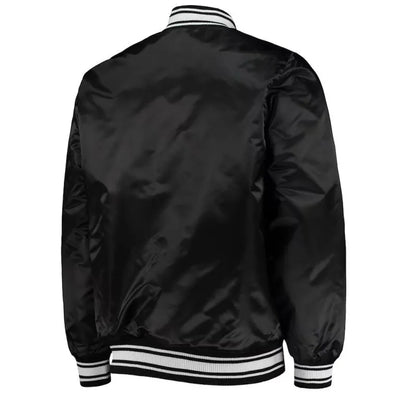 Washington Commanders Locker Room Full-Snap Varsity Black Satin Men's Bomber Jacket