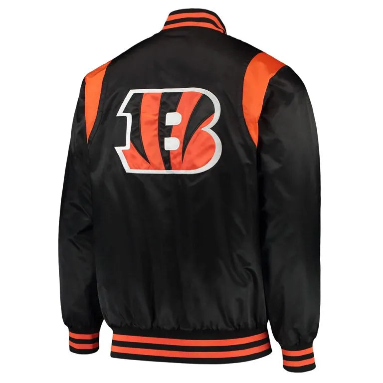 Cincinnati Bengals Prime Time Full-Snap Varsity Black Satin Men's Bomber Jacket