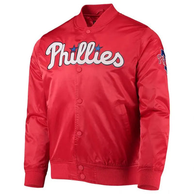 Philadelphia Phillies Wordmark Full-Snap Red Satin Men's Bomber Jacket