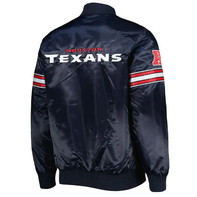 Houston Texan The Pick and Roll Full-Snap Varsity Navy Blue Satin Men's Bomber Jacket