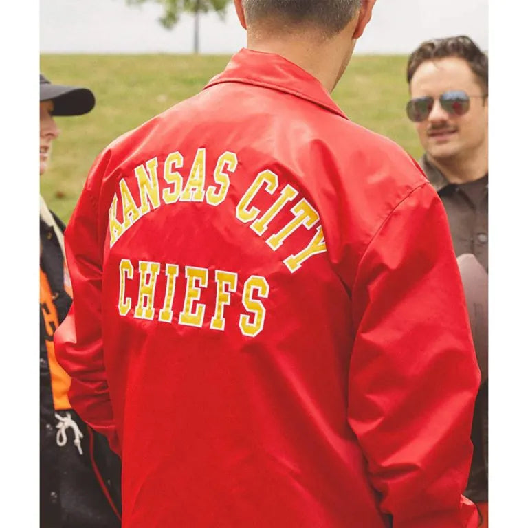 Kansas City Chiefs Coach Full-Snap Varsity Red Satin Men's Bomber Jacket