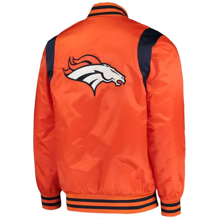 Denver Broncos Prime Time Full-Snap Varsity Orange/Navy Satin Men's Bomber Jacket