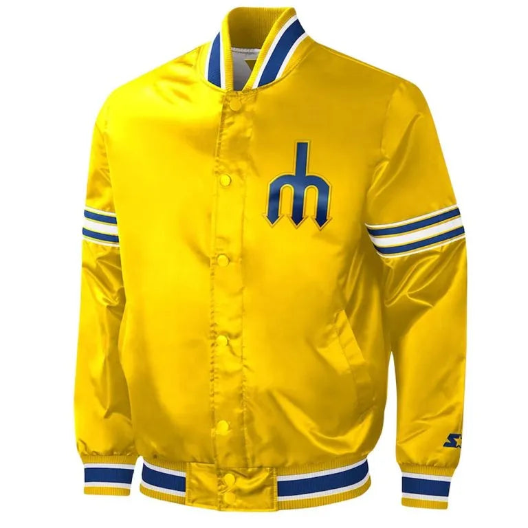 Seattle Mariners Slider Yellow Satin Full-Snap Varsity Men's Jacket