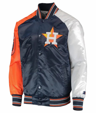 Houston Astros Reliever Navy Blue and Orange Satin Men's Jacket