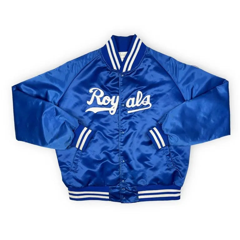 1985 World Champions 80’s Kansas City Royals Full-Snap Blue Satin Men's Jacket