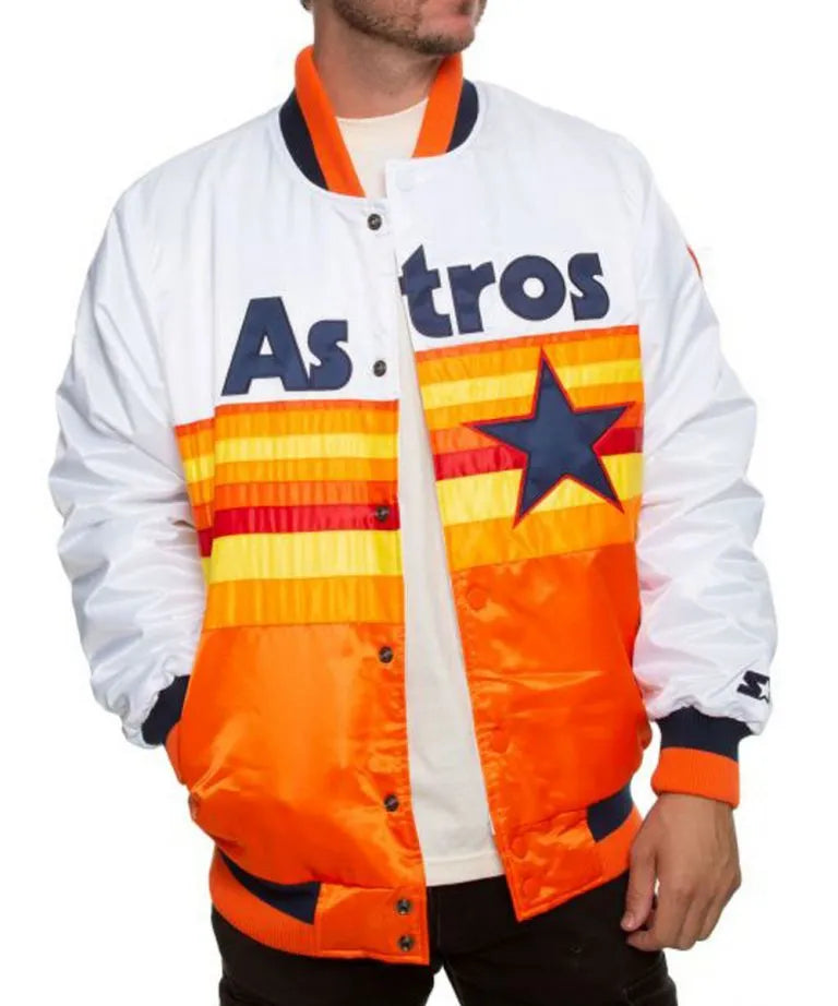 Houston Astros Tri Color Satin Bomber Men's Jacket