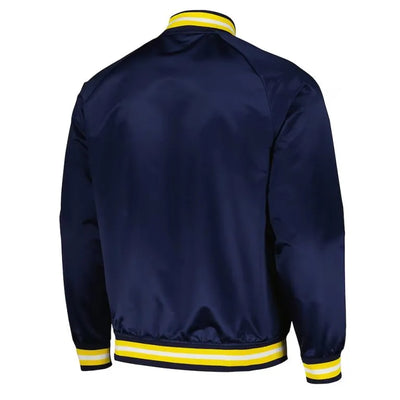 Indiana Pacers Throwback Wordmark Full-Snap Varsity Navy Blue Satin Men's Bomber Jacket