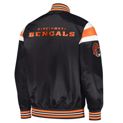 Cincinnati Bengals Midweight Full-Snap Varsity Black Satin Men's Bomber Jacket