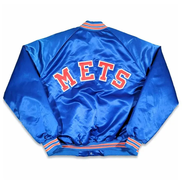 80s New York Mets Full-Snap Blue Satin Bomber Men's Jacket