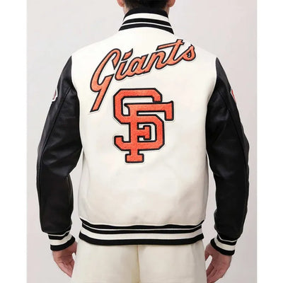 San Francisco Giants Off-White Wool & Black Leather Sleeves Varsity Men's Jacket