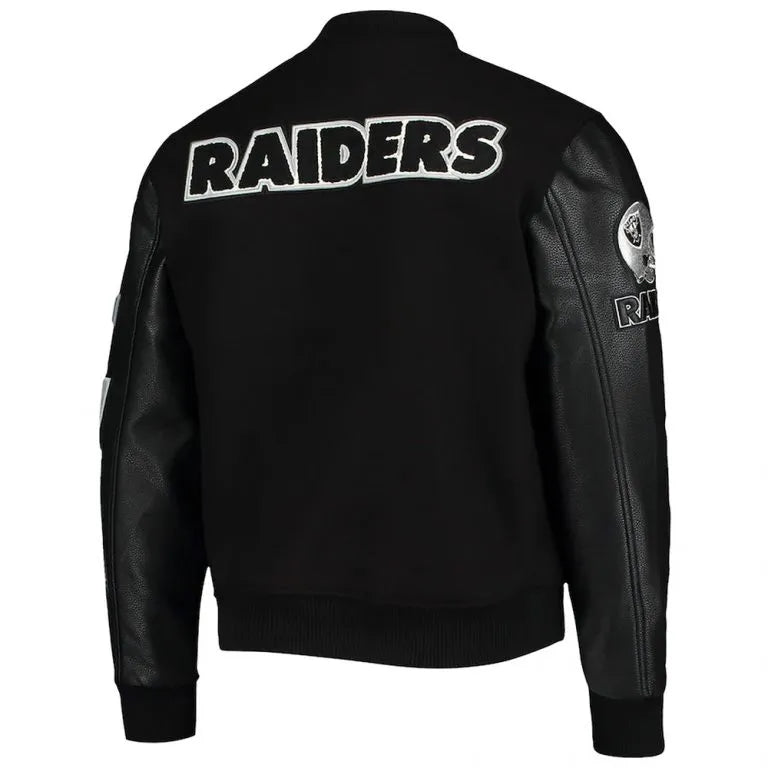 Los Vegas Raiders Black Wool and Genuine Leather Sleeves Men's Varsity Letterman Jacket