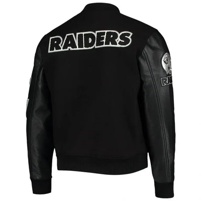 Los Vegas Raiders Black Wool and Genuine Leather Sleeves Men's Varsity Letterman Jacket