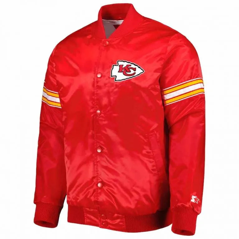 Kansas City Chiefs Full-Snap Varsity Red Satin Men's Bomber Jacket