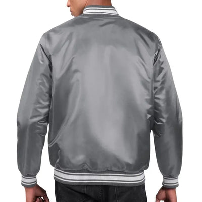 Miami Dolphins Locker Room Full-Snap Varsity Gray Satin Men's Bomber Jacket