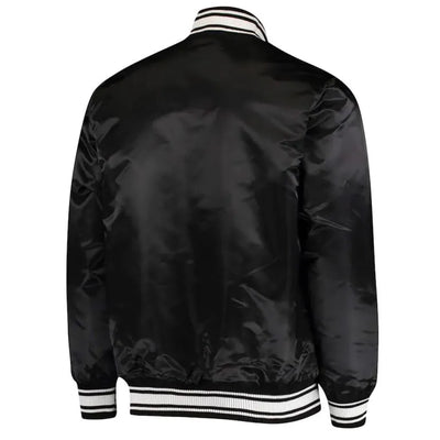 Miami Dolphins Locker Room Full-Snap Varsity Black Satin Men's Bomber Jacket