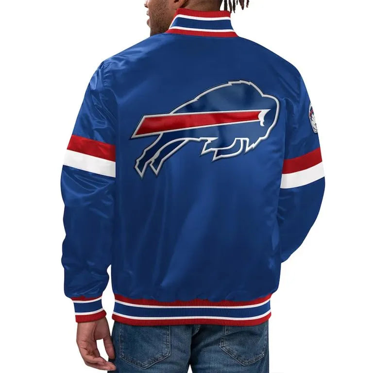Buffalo Bills Home Game Full-Snap Varsity Royal Blue Satin Men's Bomber Jacket