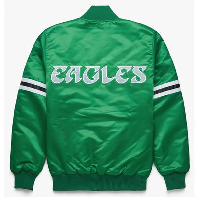Philadelphia Eagles Striped Full-Snap Varsity Green Satin Men's Bomber Jacket