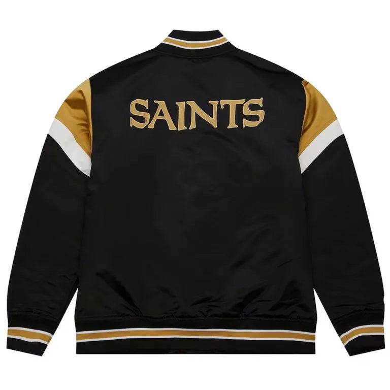 New Orleans Saints Heavyweight Full-Snap Varsity Black Satin Men's Bomber Jacket