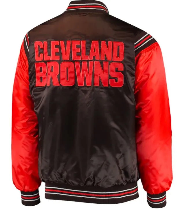 Cleveland Browns Full-Snap Varsity Red and Brown Satin Men's Bomber Jacket