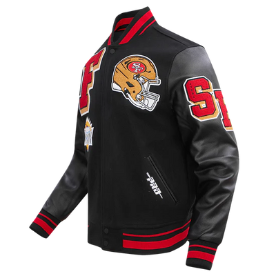 San Francisco 49ers Mash Up Retro Classic Black Wool & Genuine Leather Sleeves Men's Varsity Letterman Jacket