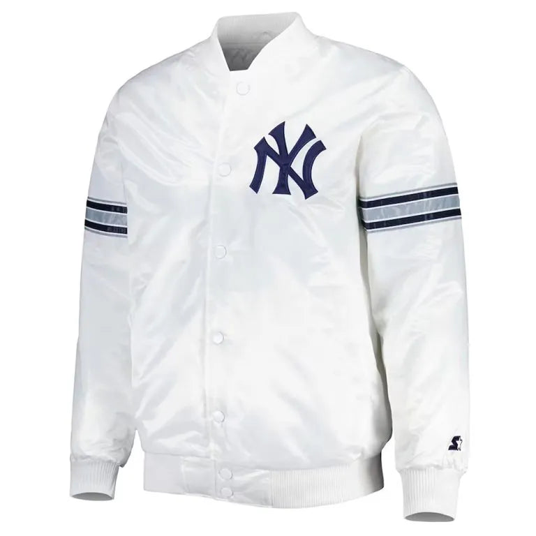 New York Yankees Power Forward Full-Snap White Satin Men's  Jacket