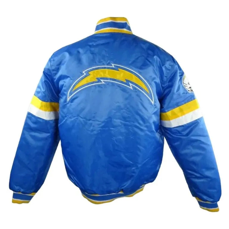 Los Angeles Chargers Striped Full-Snap Varsity Royal Blue Satin Men's Bomber Jacket