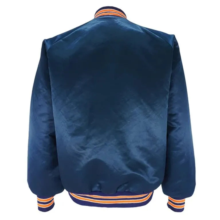 1990’s Chicago Bears Full-Snap Varsity Navy Blue Satin Men's Bomber Jacket