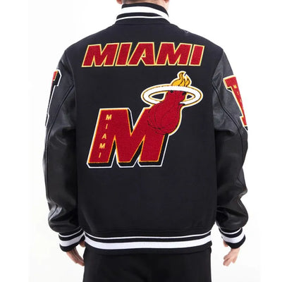 Miami Heat Mashup Logo Varsity Black Wool & Genuine Leather Sleeves Men's Jacket
